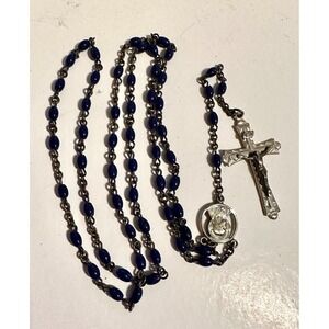 Vintage Sterling Silver & Blue Glass Bead Rosary Beads